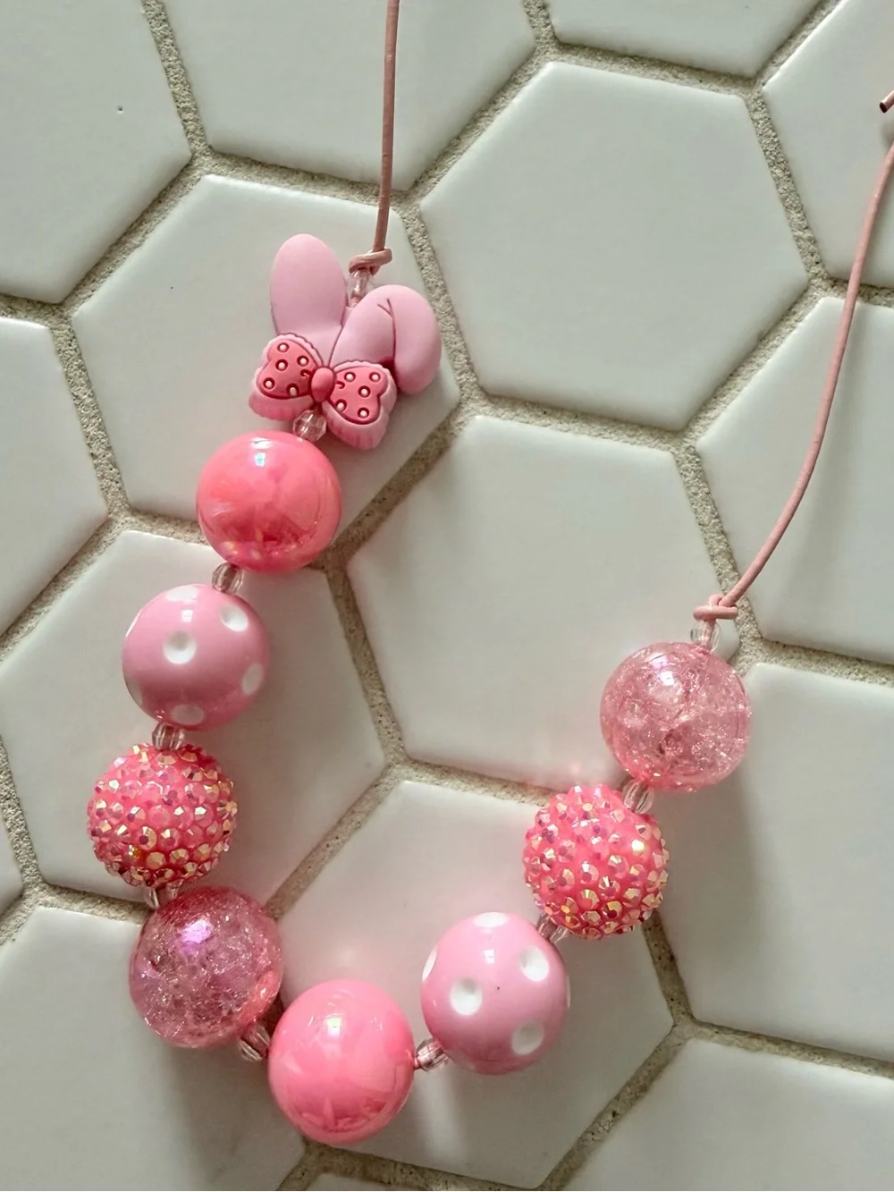 Pink Kids Beaded Necklace with Bow Accent